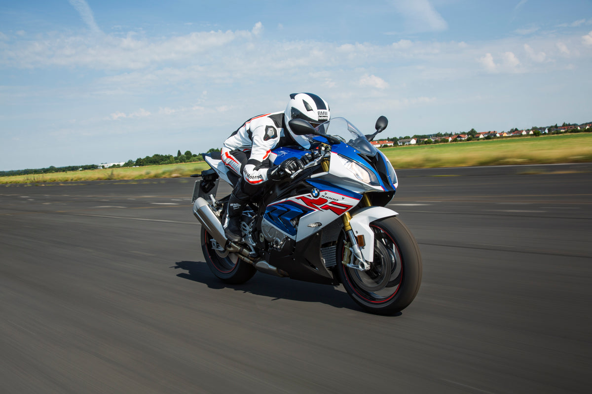 BMW S1000RR 2017 model photographed in motion with both the nose and side fairing clearly visible