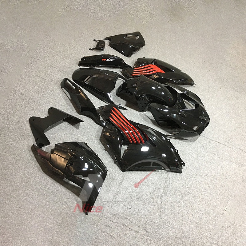 Fairing Kit Fits 2006-2011 KAWASAKI Ninja ZX-14 / ZZR1400 - ABS Plastic Bodywork - Black Red | NiceFairings - front angle image