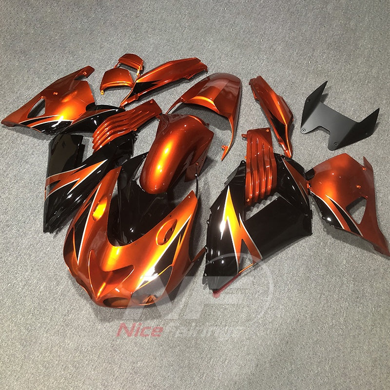 Motorcycle Fairing Kit Fits 2006-2011 KAWASAKI Ninja ZX-14 / ZZR1400 - ABS Plastic Bodywork - Orange Black | NiceFairings - front angle image