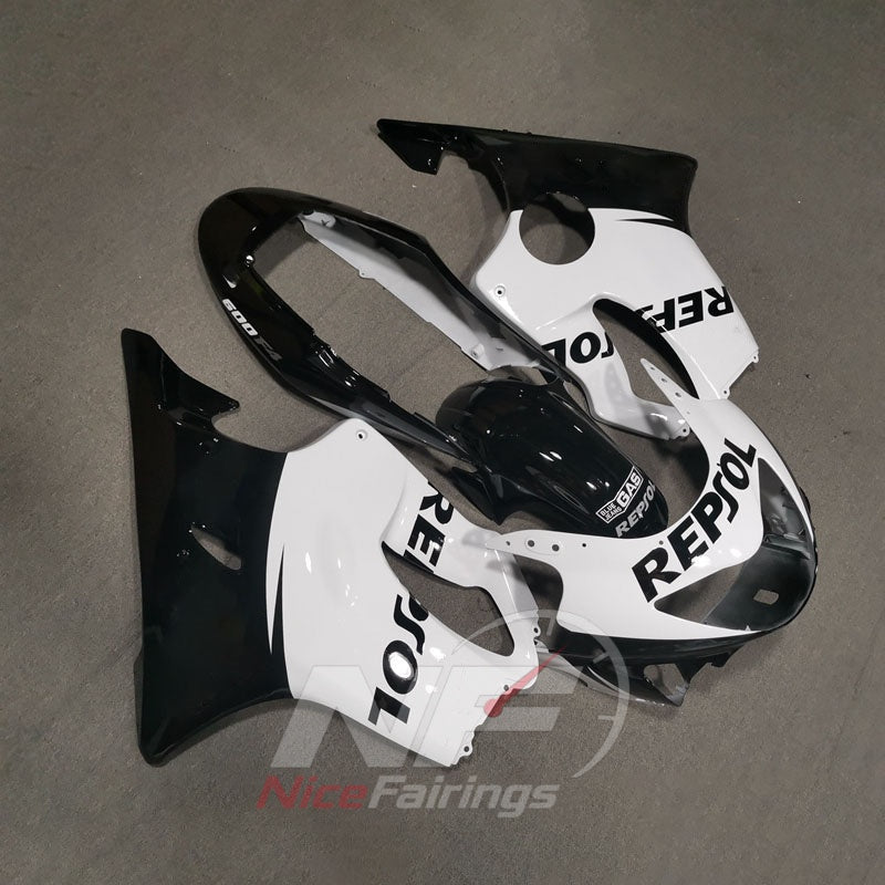 Fairing Kit Fits 1999-2000 HONDA CBR600 F4 - ABS Plastic - White Black | NiceFairings - side angle image