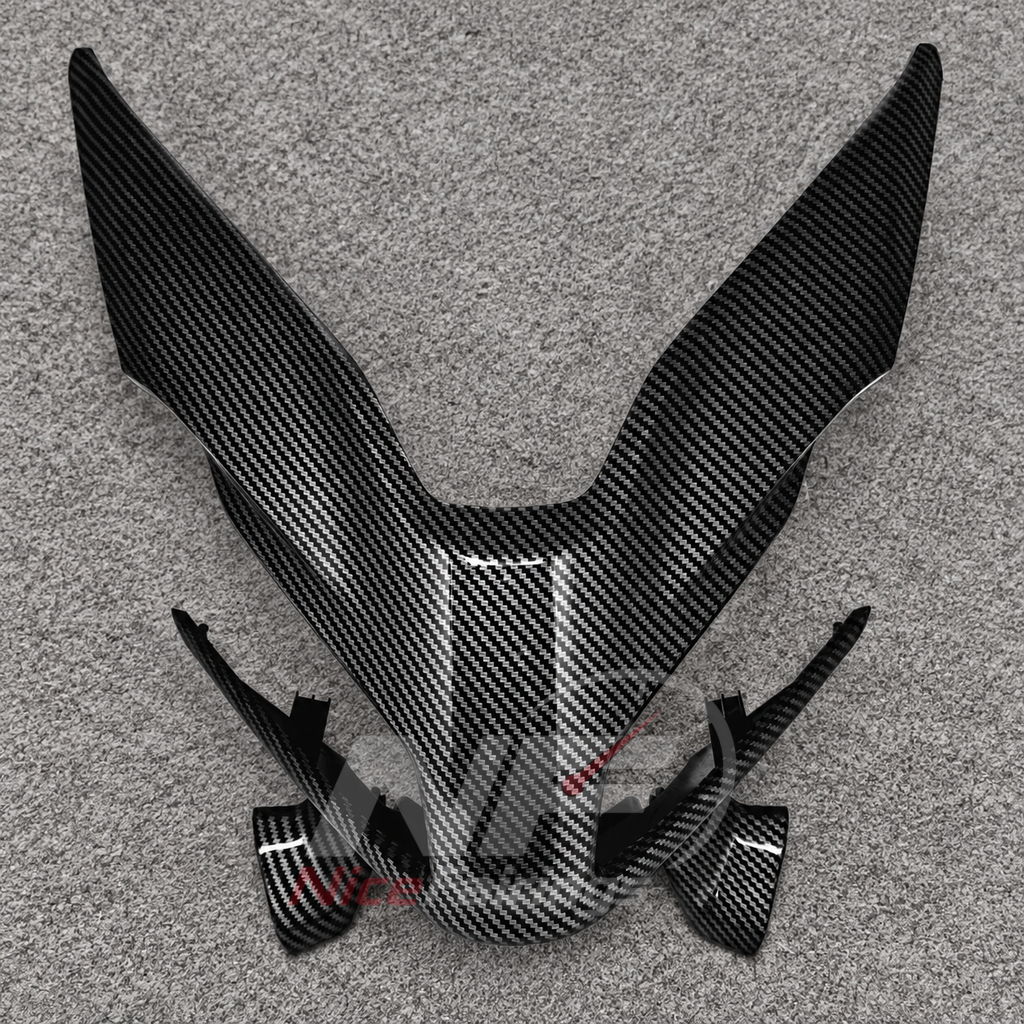 Custom Fairings Fit 2022-2024 YAMAHA TMAX560 - Scooter ABS Bodywork - Black Carbon Fiber Look | NiceFairings - front angle image