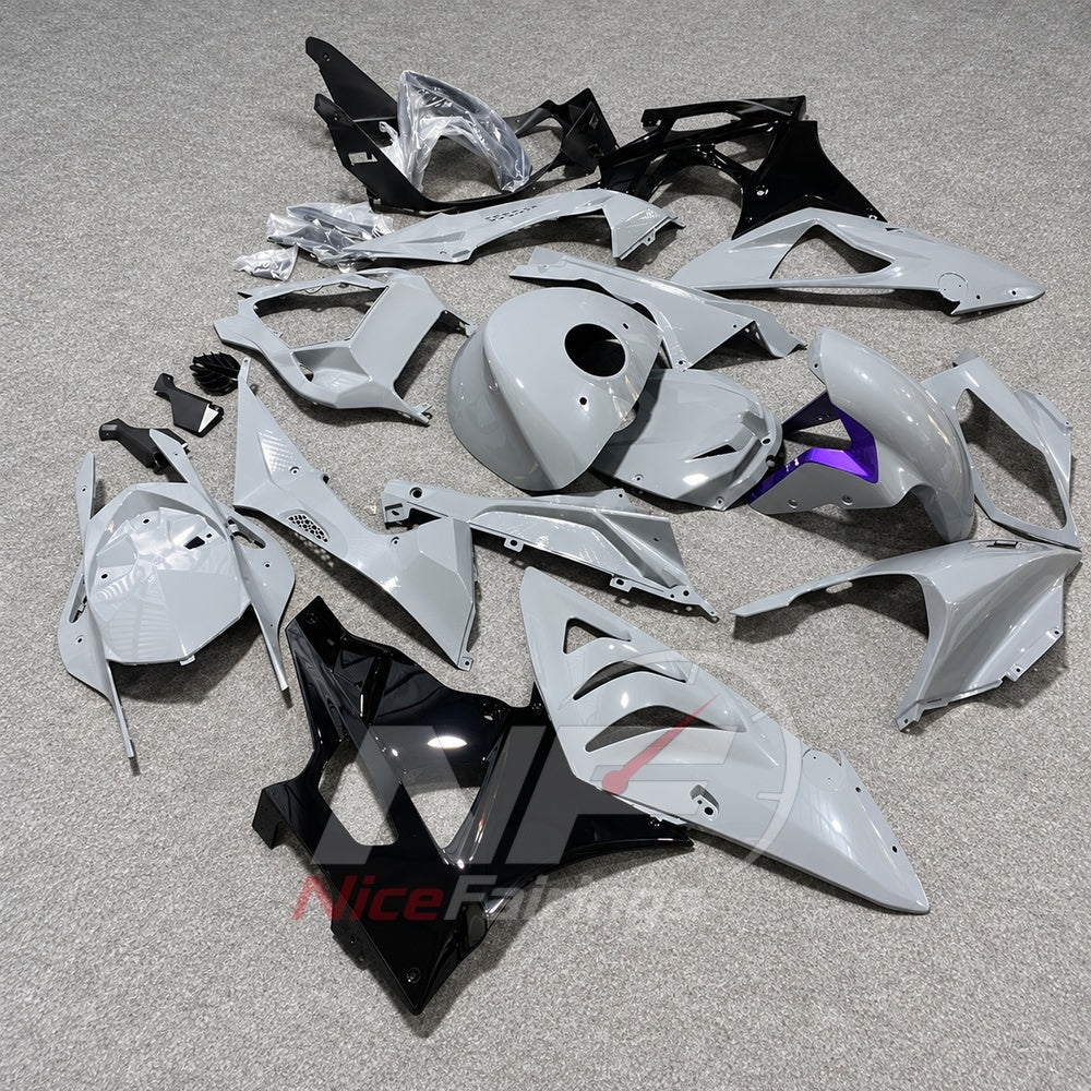Aftermarket Fairing Kit Fits 2009-2014 BMW S1000RR - Sportbike ABS Bodywork - White Black Violet with Tank Cover | NiceFairings - front angle image
