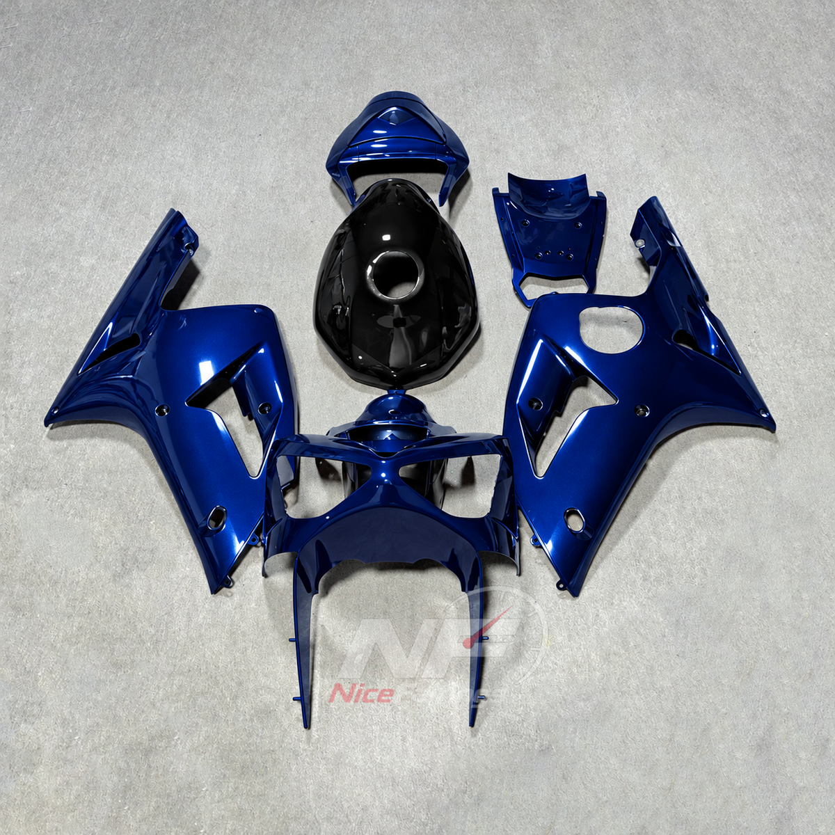 Kawasaki ZX6R 2003-2004 Deep blue fairings with black tank cover - front view