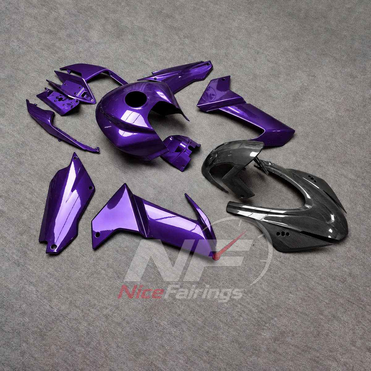Custom Fairings Compatible with 2020-2024 APRILIA RS660 - ABS - Carbon Fiber Look Accents - Purple | NiceFairings - side angle image