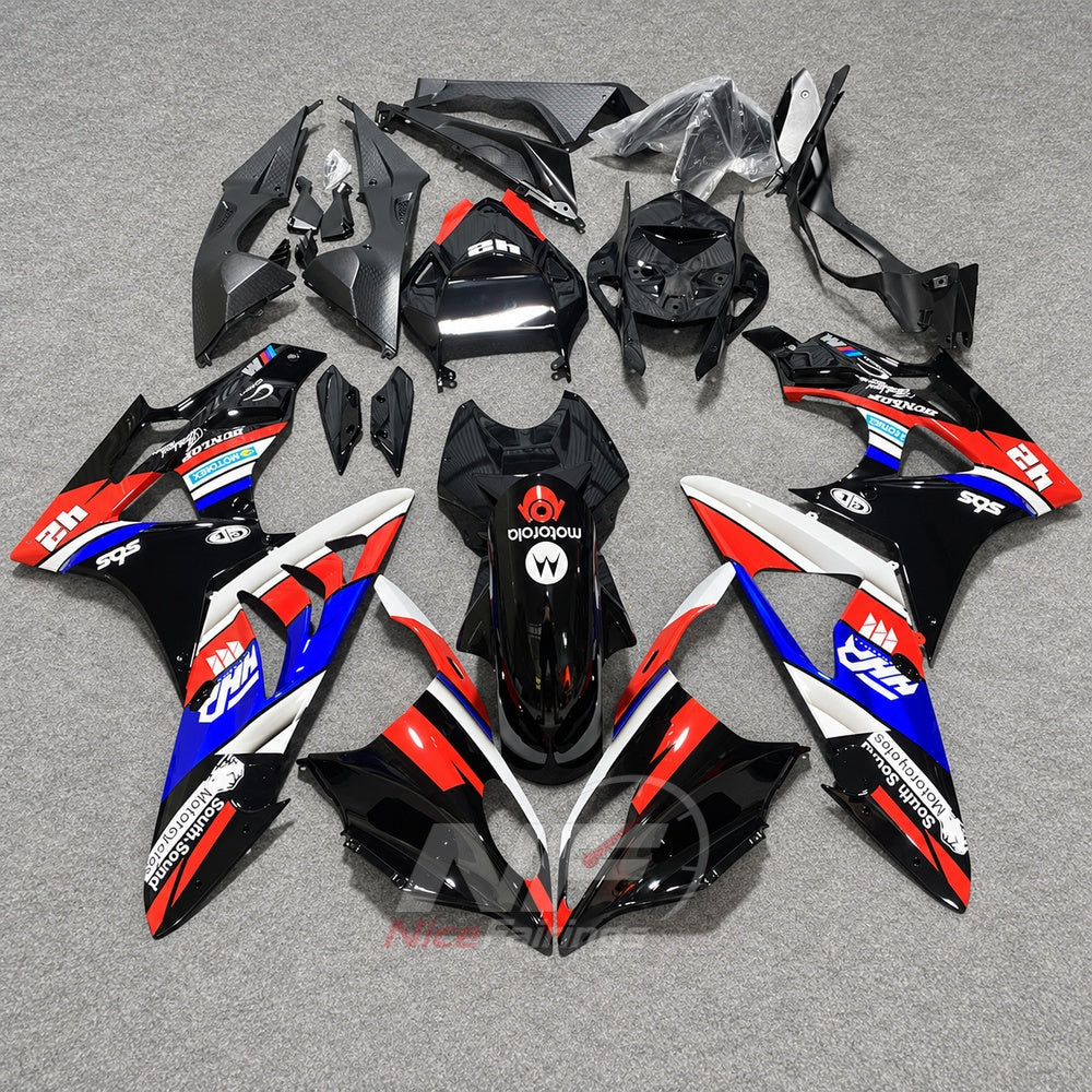 Replacement Fairings Fit 2009-2014 BMW S1000RR - Aftermarket ABS Carbon Fiber Look - Blue White Black | NiceFairings - paint design NO.2 option image