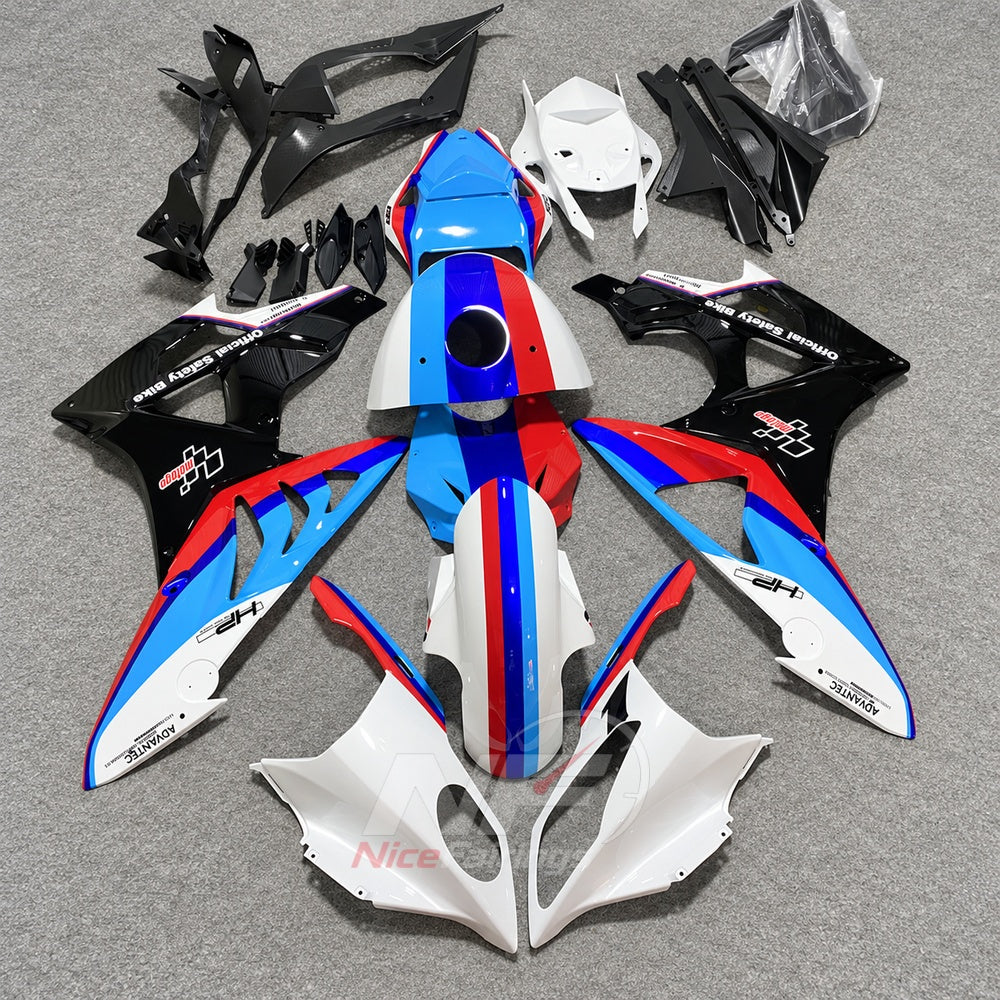 Sportbike Fairing Kit Fits 2009-2014 BMW S1000RR - ABS Fairing Panels - Black Cyan with Tank Cover | NiceFairings - paint design NO.8 option image
