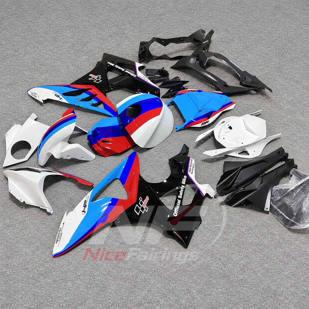 ABS Plastic Fairing Kit Fits 2009-2014 BMW S1000RR - Custom-Painted ABS Bodywork - White Blue Red with Tank Cover | NiceFairings - front angle image