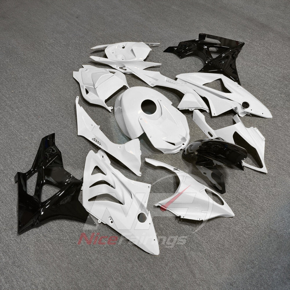 Fairing Kit Fits 2009-2014 BMW S1000RR - ABS Plastic Bodywork - White Black with Tank Cover | NiceFairings - side angle image
