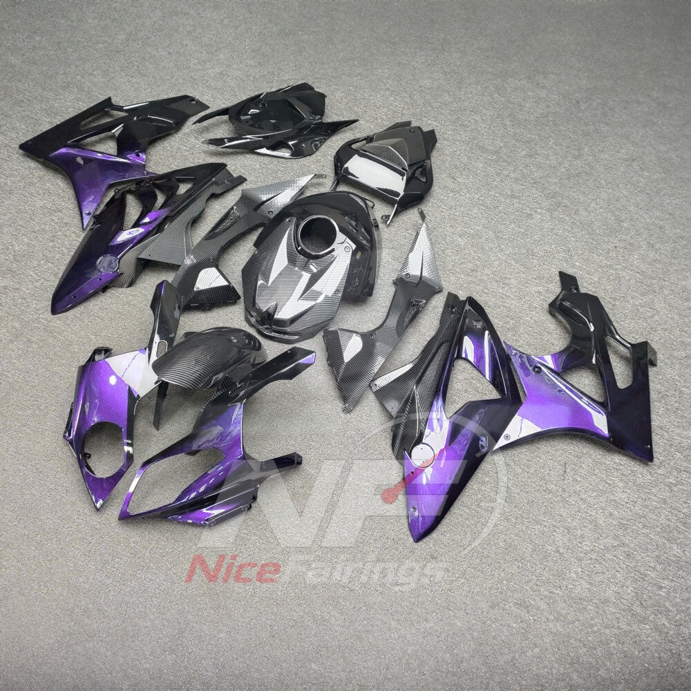 Fairing Kit Fits 2009-2014 BMW S1000RR - ABS Plastic Carbon Fiber Look - Purple Silver with Tank Cover | NiceFairings - front angle image