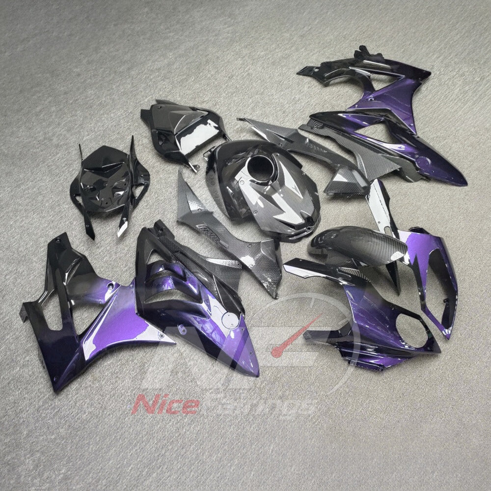 Fairing Kit Fits 2009-2014 BMW S1000RR - ABS Plastic Carbon Fiber Look - Purple Silver with Tank Cover | NiceFairings - side angle image