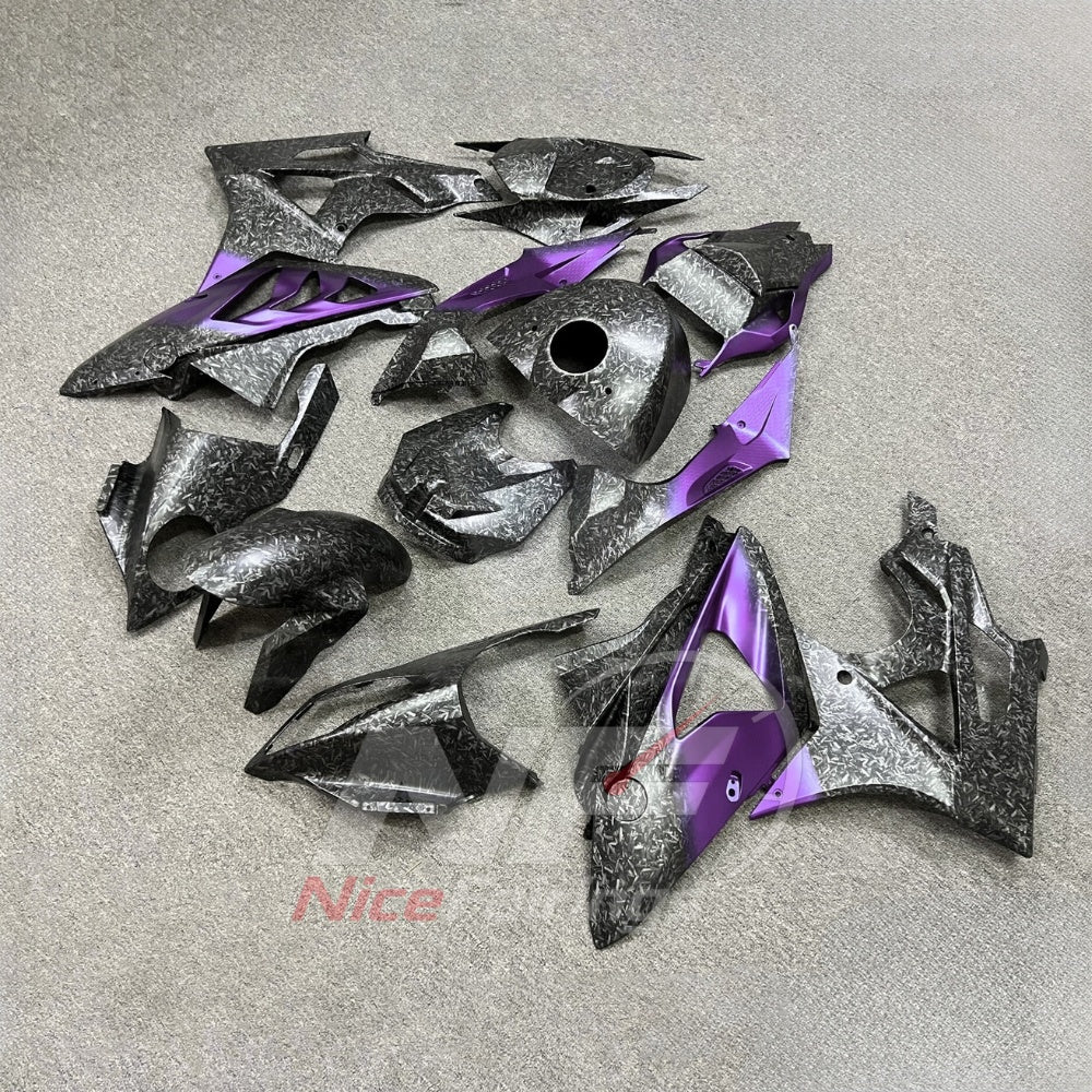 Custom Fairings Fit 2009-2014 BMW S1000RR - ABS Plastic Carbon Fiber Look - Purple Black with Tank Cover | NiceFairings - front angle image
