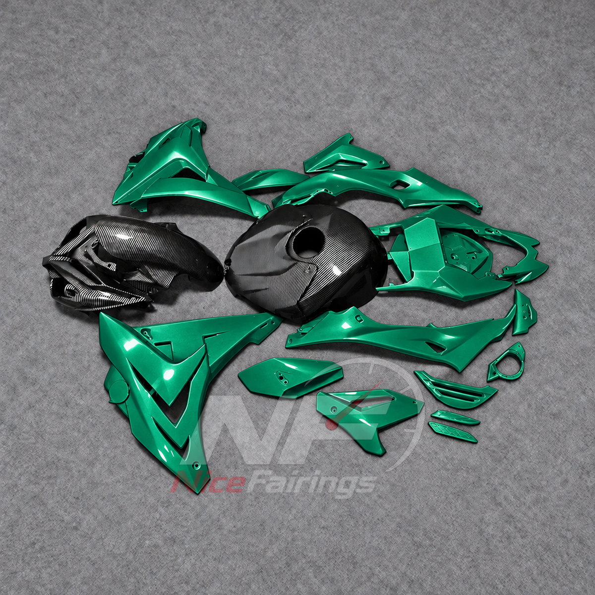 Sportbike Fairing Kit Fits 2014-2016 BMW S1000R - ABS Fairing Panels Carbon Fiber Look - Green Black with Tank Cover | NiceFairings - front angle image