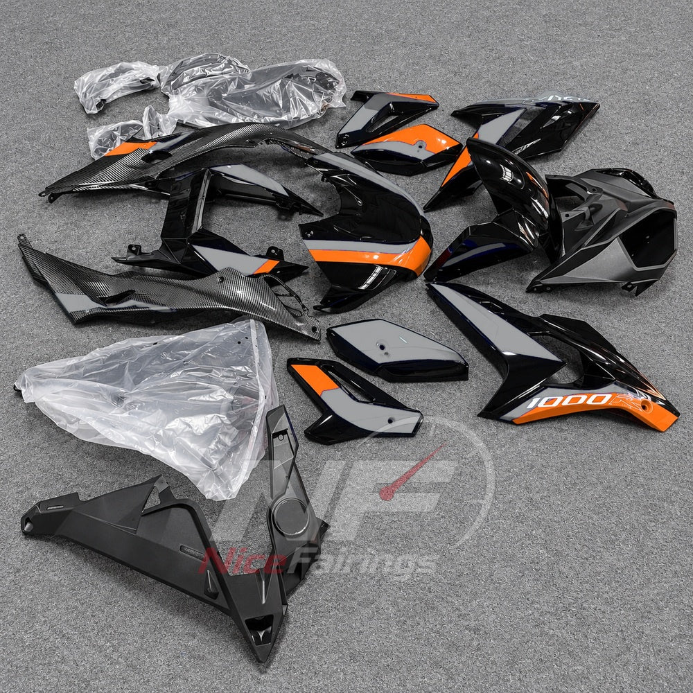 Custom Fairings Fit 2014-2016 BMW S1000R - ABS Plastic Carbon Fiber Look - Orange Black | NiceFairings - front angle image