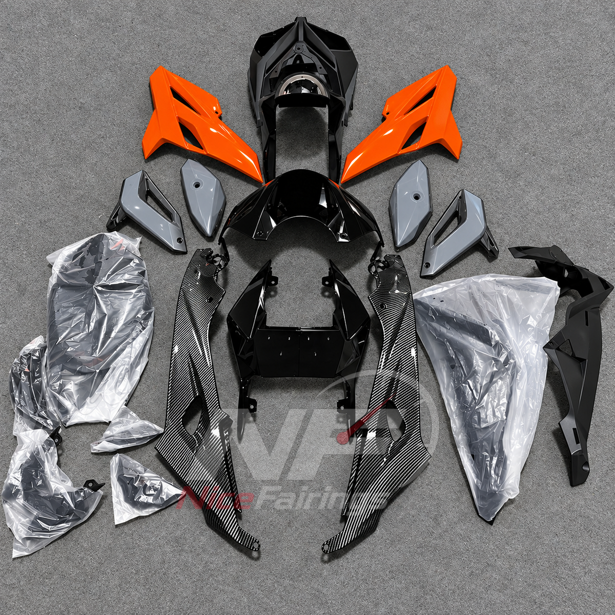 Replacement Fairings Fit 2014-2016 BMW S1000R - Aftermarket ABS Carbon Fiber Look - Orange White | NiceFairings - front angle image