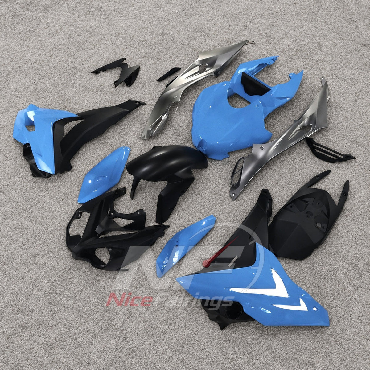Motorcycle Fairing Kit Fits 2014-2016 BMW S1000R - Aftermarket ABS Panels - Light Blue Black Silver | NiceFairings - front angle image