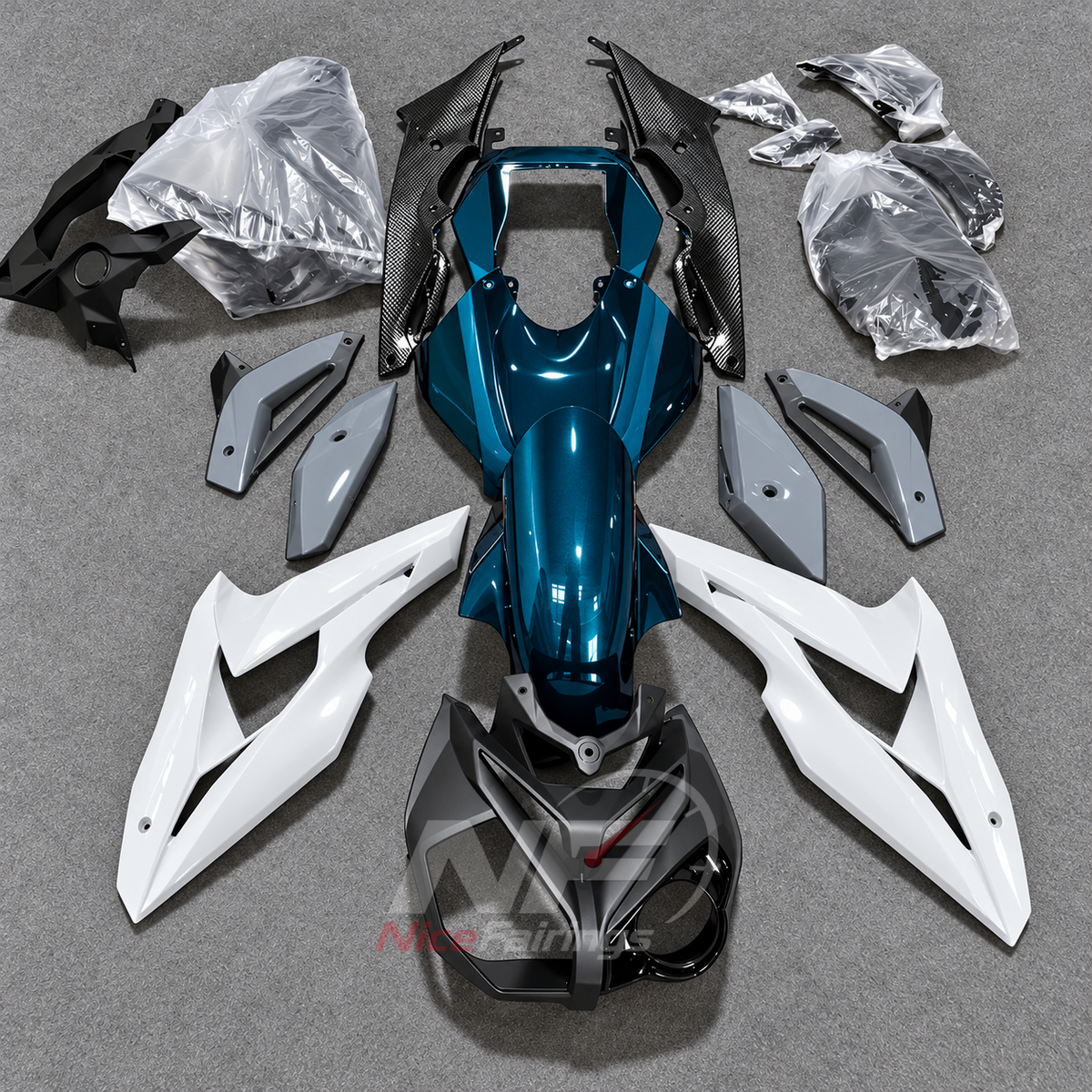ABS Plastic Fairing Kit Fits 2014-2016 BMW S1000R - Carbon Fiber Look Bodywork - Blue White Teal | NiceFairings - main product image