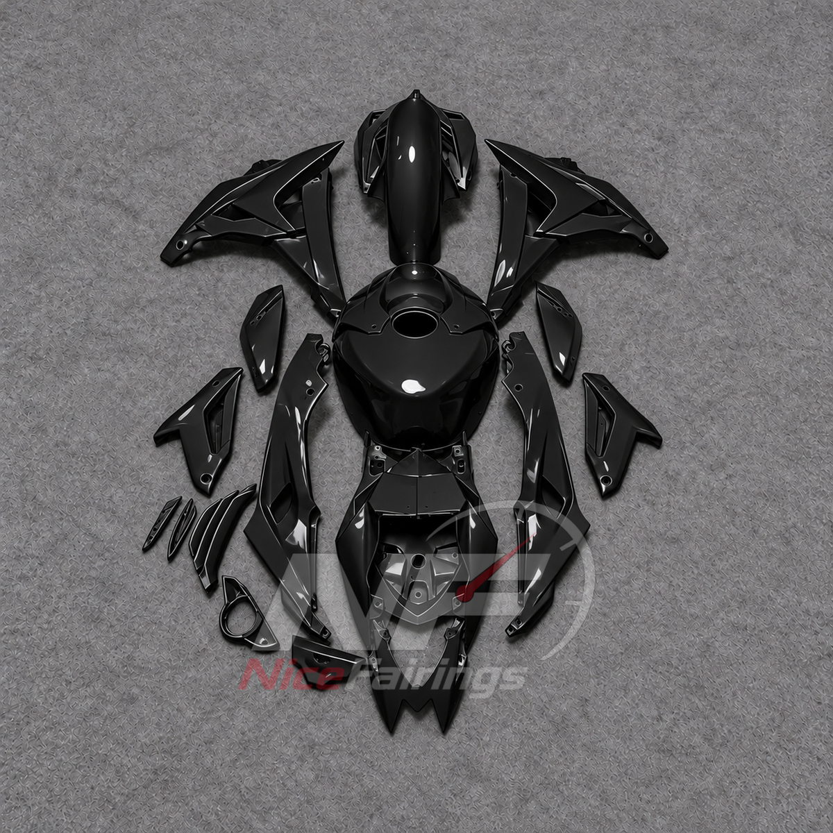 Custom Fairings Fit 2014-2016 BMW S1000R - Sportbike ABS Bodywork - Gloss Black with Tank Cover | NiceFairings - front angle image