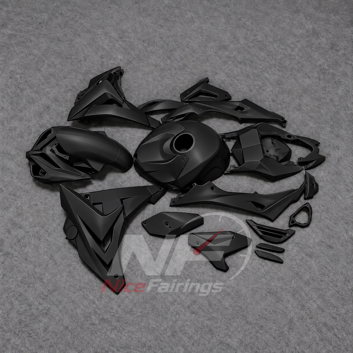 ABS Plastic Fairing Kit Fits 2014-2016 BMW S1000R - Sportbike Bodywork - Matte Black with Tank Cover | NiceFairings - front angle image