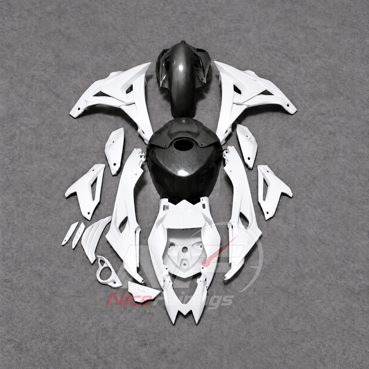 Custom Fairings Fit 2014-2016 BMW S1000R - ABS Plastic Carbon Fiber Look - White Black with Tank Cover | NiceFairings - side angle image