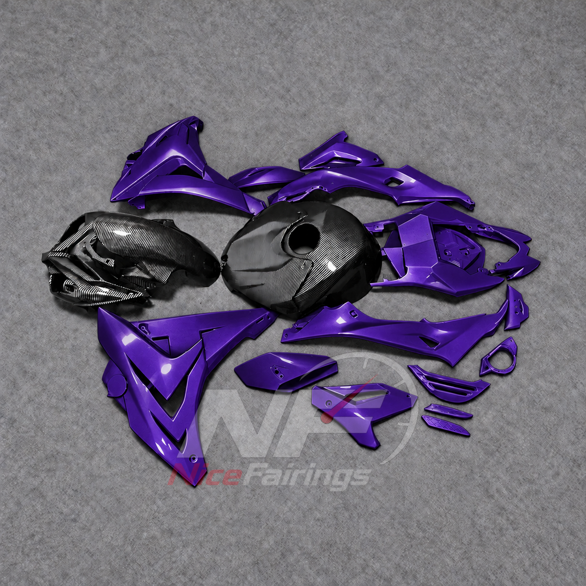 Replacement Fairings Fit 2014-2016 BMW S1000R - Aftermarket ABS Carbon Fiber Look - Purple Side Panels Black with Tank Cover | NiceFairings - side angle image