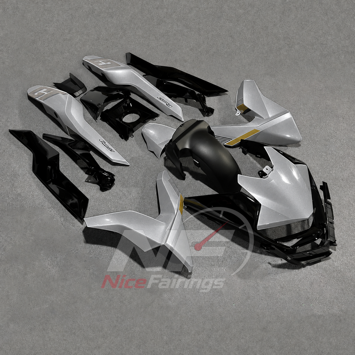 Aftermarket Fairing Kit Fits 2019-2025 BMW C400GT - Injection-Molded ABS Plastic - Silver Black Gold | NiceFairings - side angle image