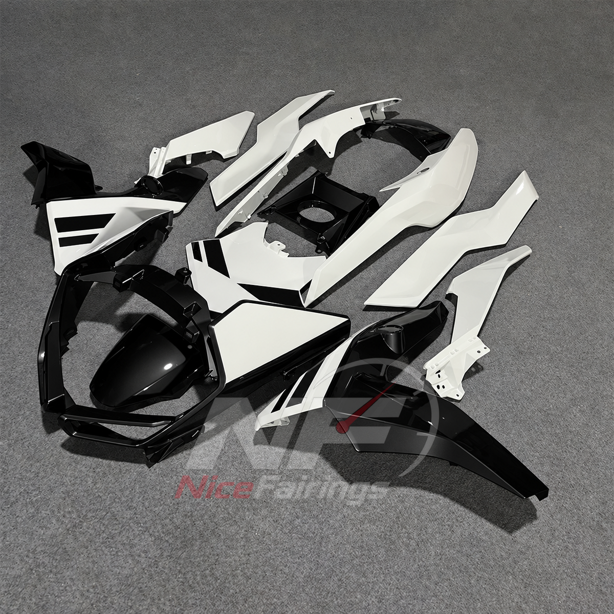 ABS Plastic Fairing Kit Fits 2019-2025 BMW C400GT - Injection-Molded Bodywork - Black White | NiceFairings - front angle image