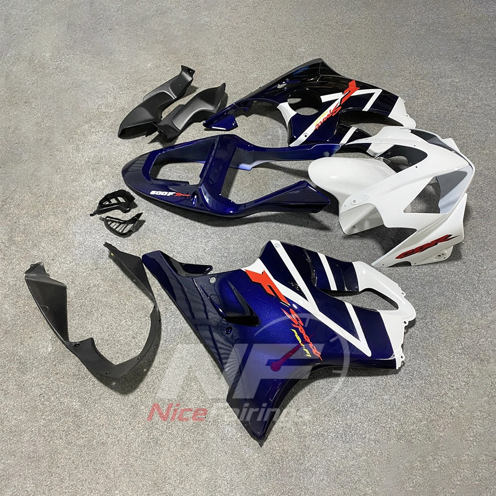 Custom Fairings Fit 2001-2003 HONDA CBR600 F4i - ABS Plastic - Navy Blue White | NiceFairings - side angle image