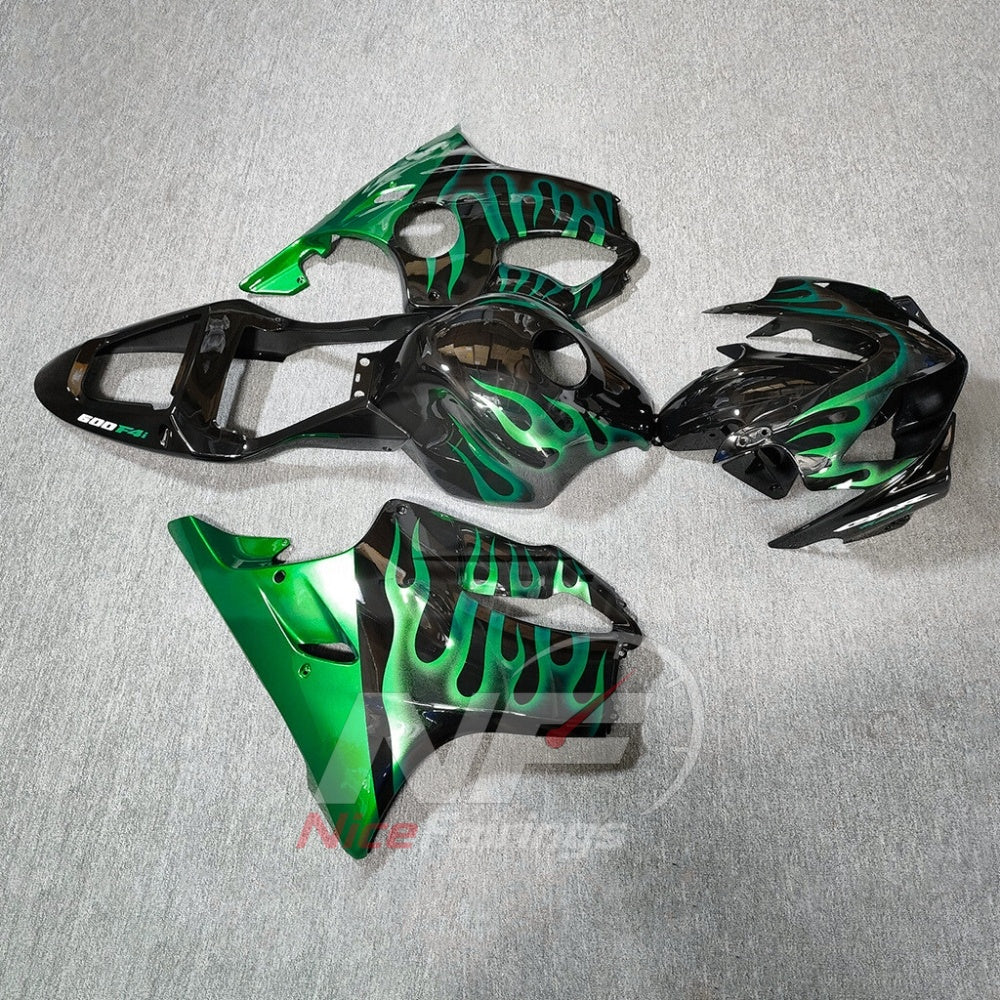 Motorcycle Fairing Kit Fits 2001-2003 HONDA CBR600 F4i - ABS Plastic - Green Flame Black | NiceFairings - side angle image
