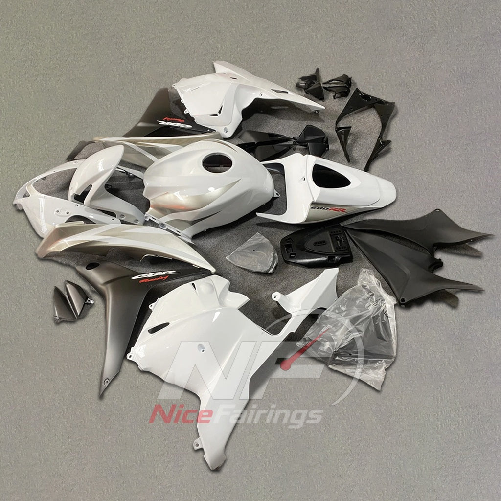Aftermarket White Injection-Molded Bodywork Set Fits 2009-2012 HONDA CBR600RR F5 | NiceFairings - side angle image