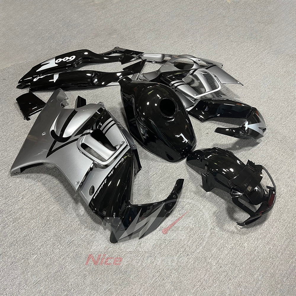 Aftermarket Fairing Kit Fits 1997-1998 HONDA CBR600 F3 - ABS Plastic - Silver Black | NiceFairings - side angle image