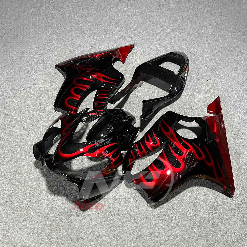 Replacement Fairings Fit 2001-2003 HONDA CBR600 F4i - ABS Plastic - Red Flame Black | NiceFairings - front angle image