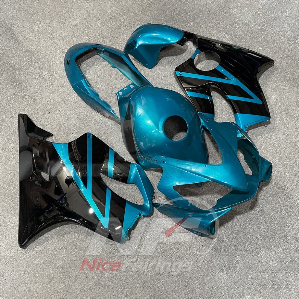 Sportbike Fairing Kit Fits 2004-2007 HONDA CBR600 F4i - ABS Plastic - Turquoise Black | NiceFairings - side angle image