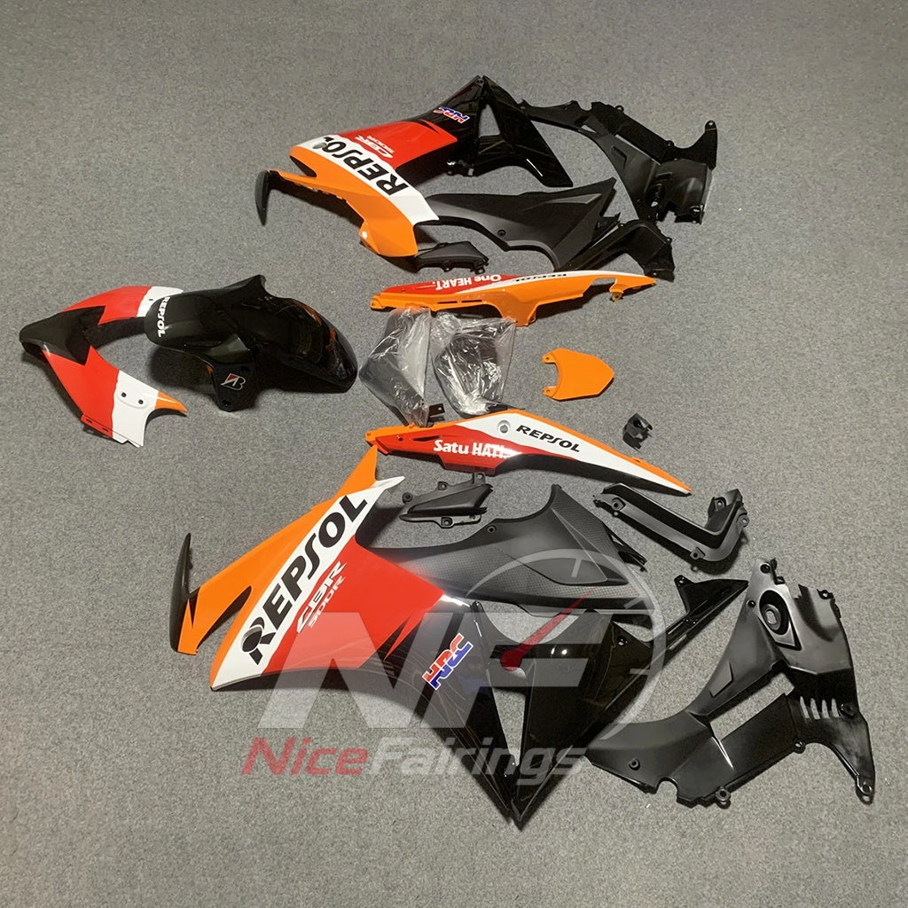 Complete ABS Fairing Set Fits HONDA CBR500R 2013-2015 - Repsol Graphic | NiceFairings - front angle image