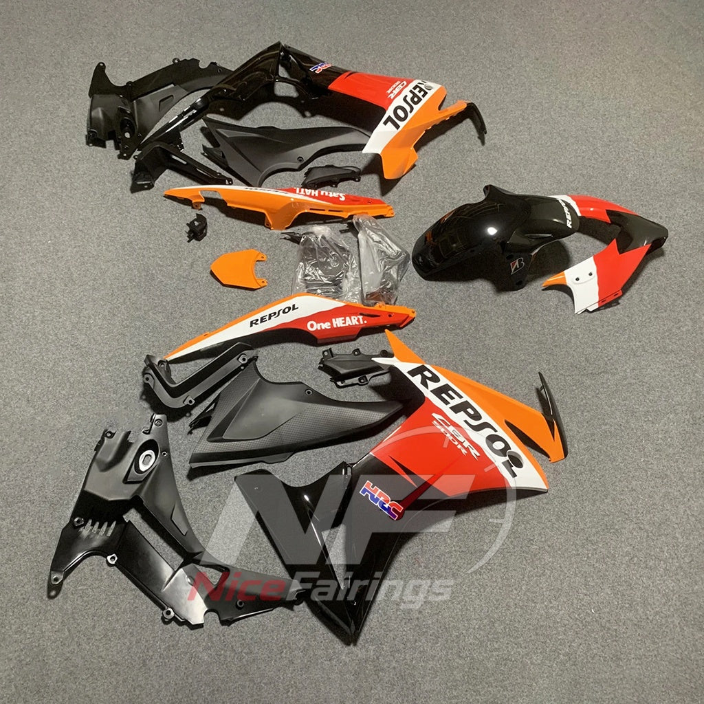 Complete ABS Fairing Set Fits HONDA CBR500R 2013-2015 - Repsol Graphic | NiceFairings - side angle image