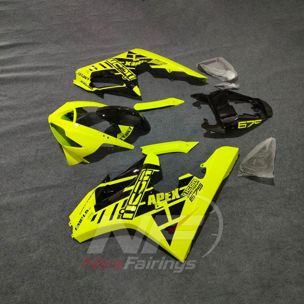 Fairing Kit Fits 2006-2008 TRIUMPH Daytona 675 - ABS Plastic Bodywork - Neon Yellow Black | NiceFairings - side angle image