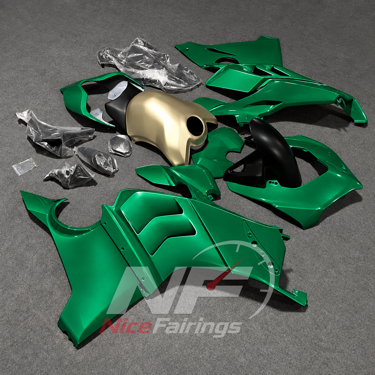 Precision-Fit Green ABS Body Panel Kit Fits 2020-2021 DUCATI Panigale V4 V4S - Track Spec | NiceFairings - front angle image