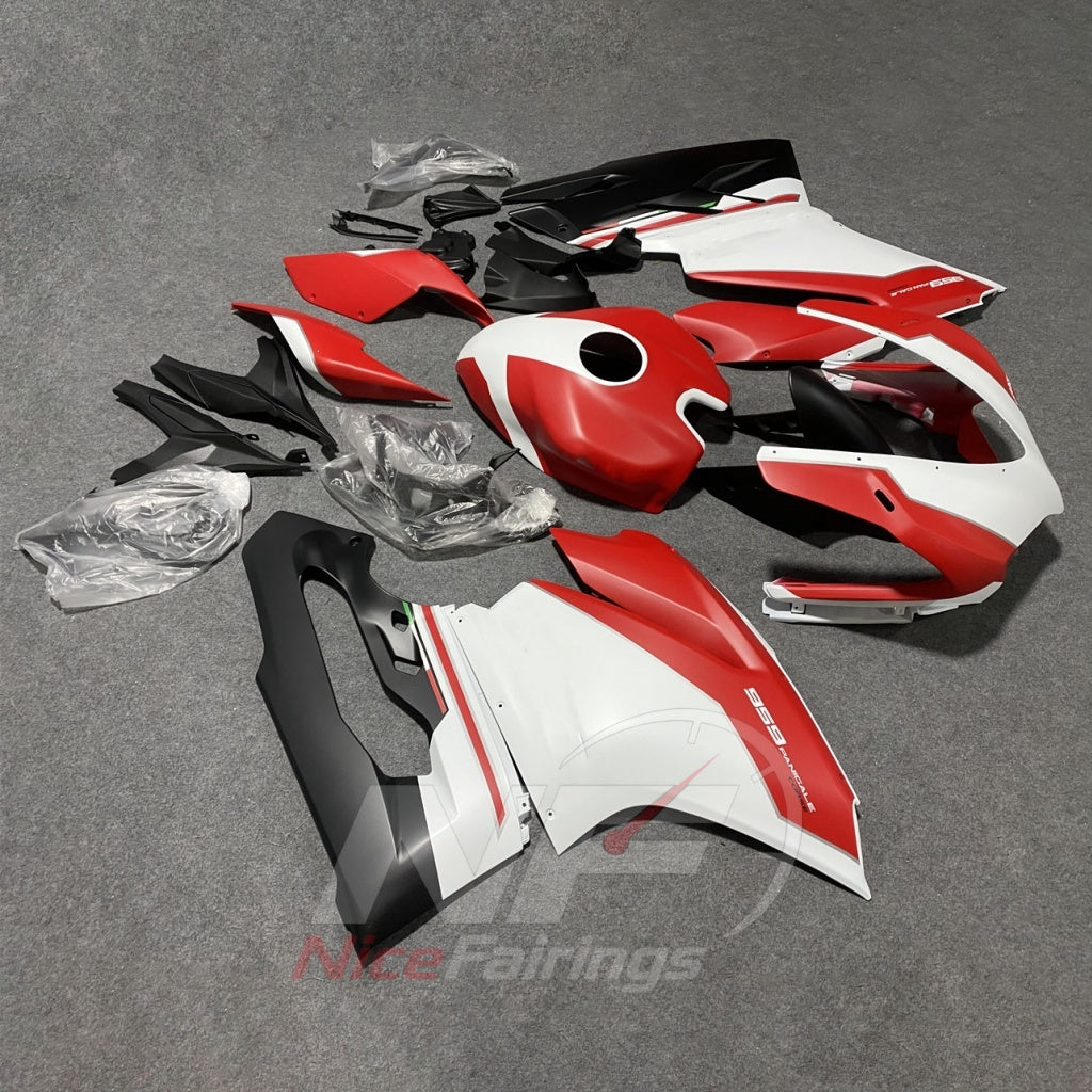 Aftermarket Fairing Kit Fits 2015-2019 DUCATI Panigale 959 1299 - ABS Plastic - Red White Race | NiceFairings - side angle image