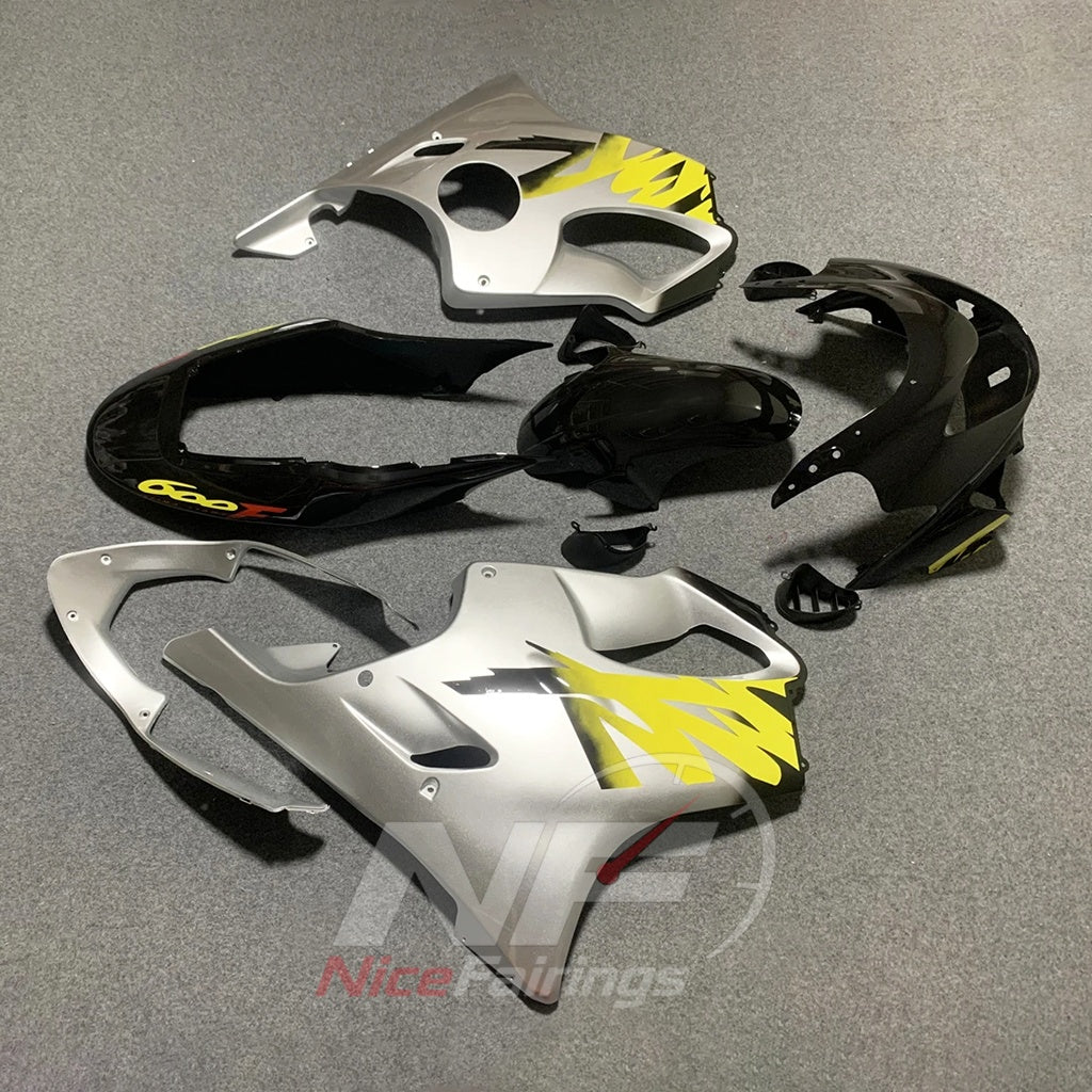 Replacement Fairings Fit 1999-2000 HONDA CBR600 F4 - ABS Plastic - Silver Yellow Black | NiceFairings - front angle image