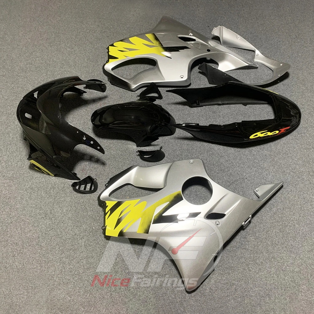 Replacement Fairings Fit 1999-2000 HONDA CBR600 F4 - ABS Plastic - Silver Yellow Black | NiceFairings - side angle image
