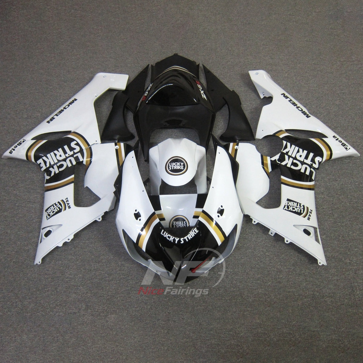 Kawasaki ZX6R 2005-2006 White gold circular emblems - front view