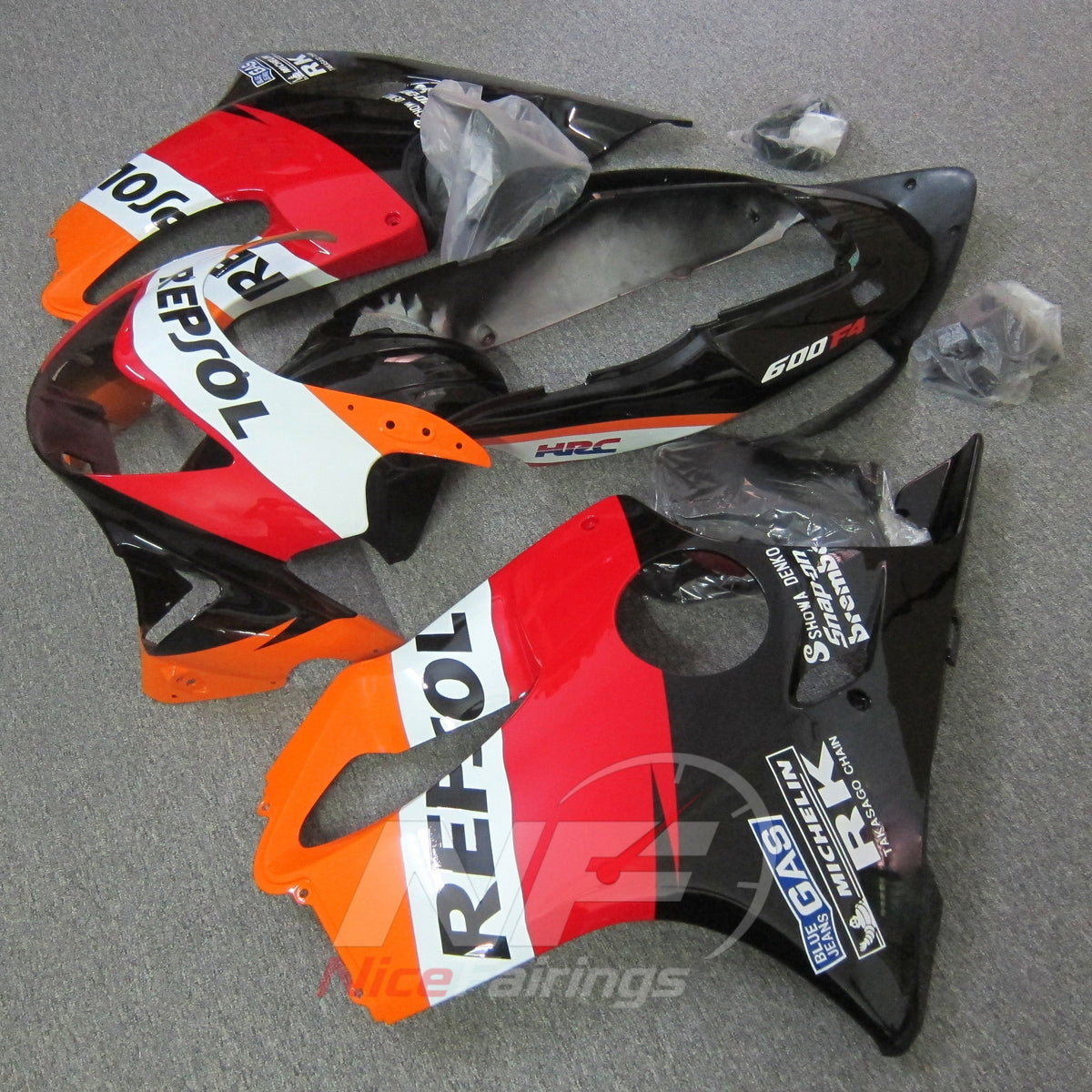ABS Plastic Fairing Kit Fits 1999-2000 HONDA CBR600 F4 - Bodywork - Red Orange Black | NiceFairings - side angle image