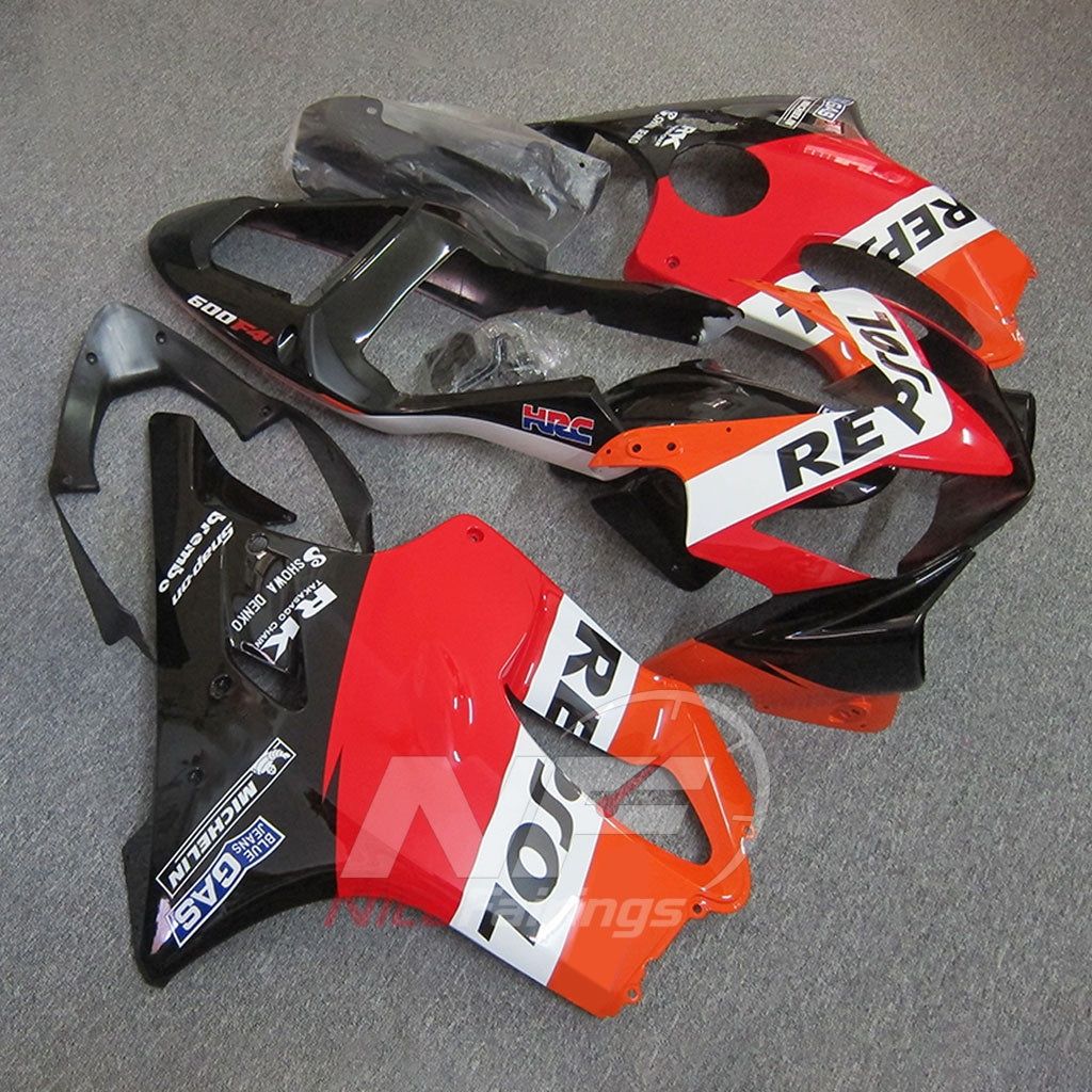Fairings Kit Fits 2001-2003 HONDA CBR600 F4i - ABS Plastic - Red Orange Black | NiceFairings - front angle image