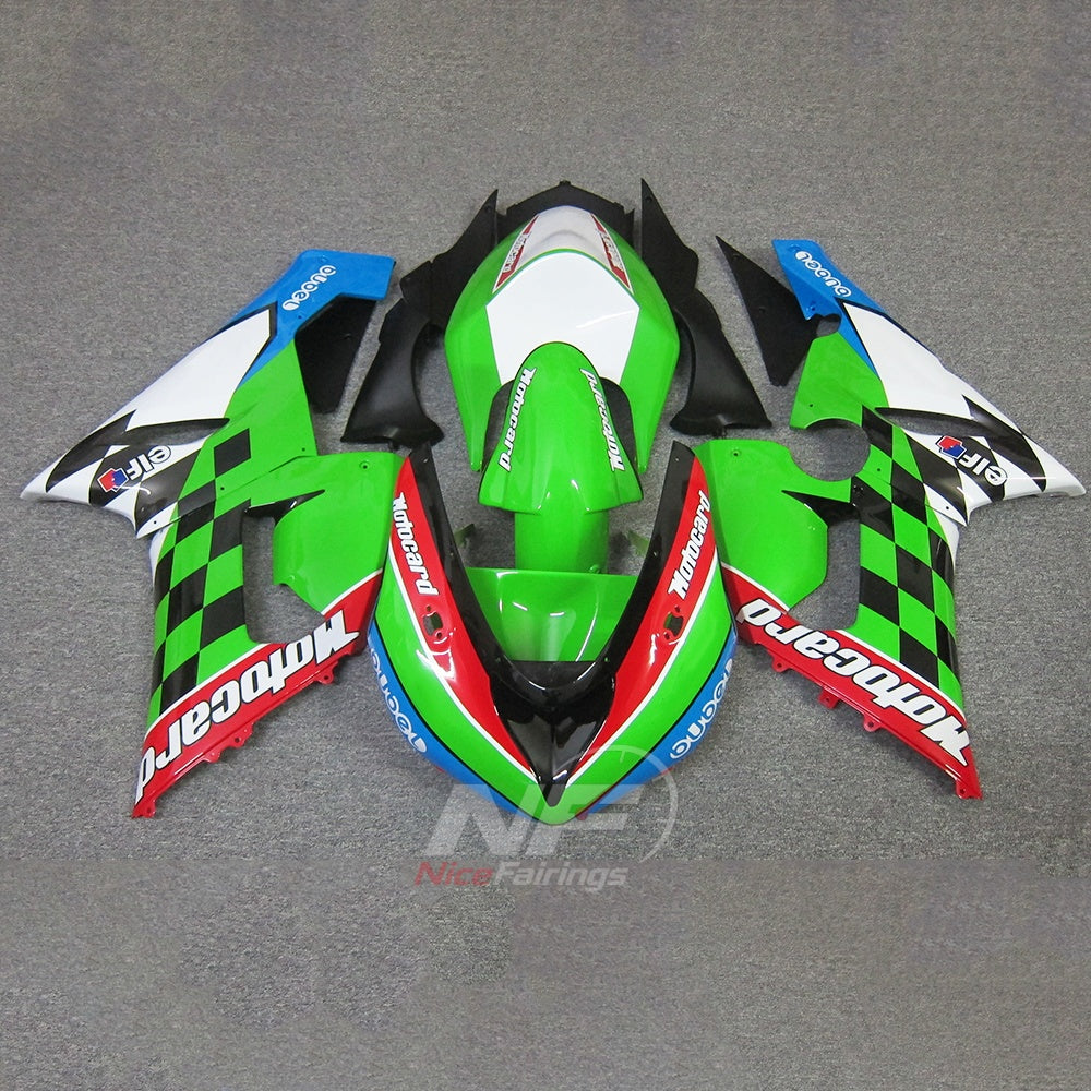 Kawasaki ZX6R 2005-2006 Green checkerboard racing livery - front view