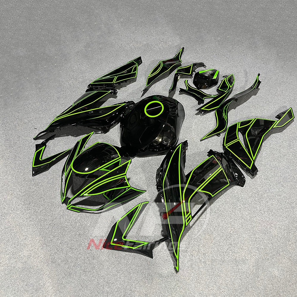 Painted Black Injection-Molded Cowling Set Fits KAWASAKI ZX6R 2013-2018 | NiceFairings - front angle image