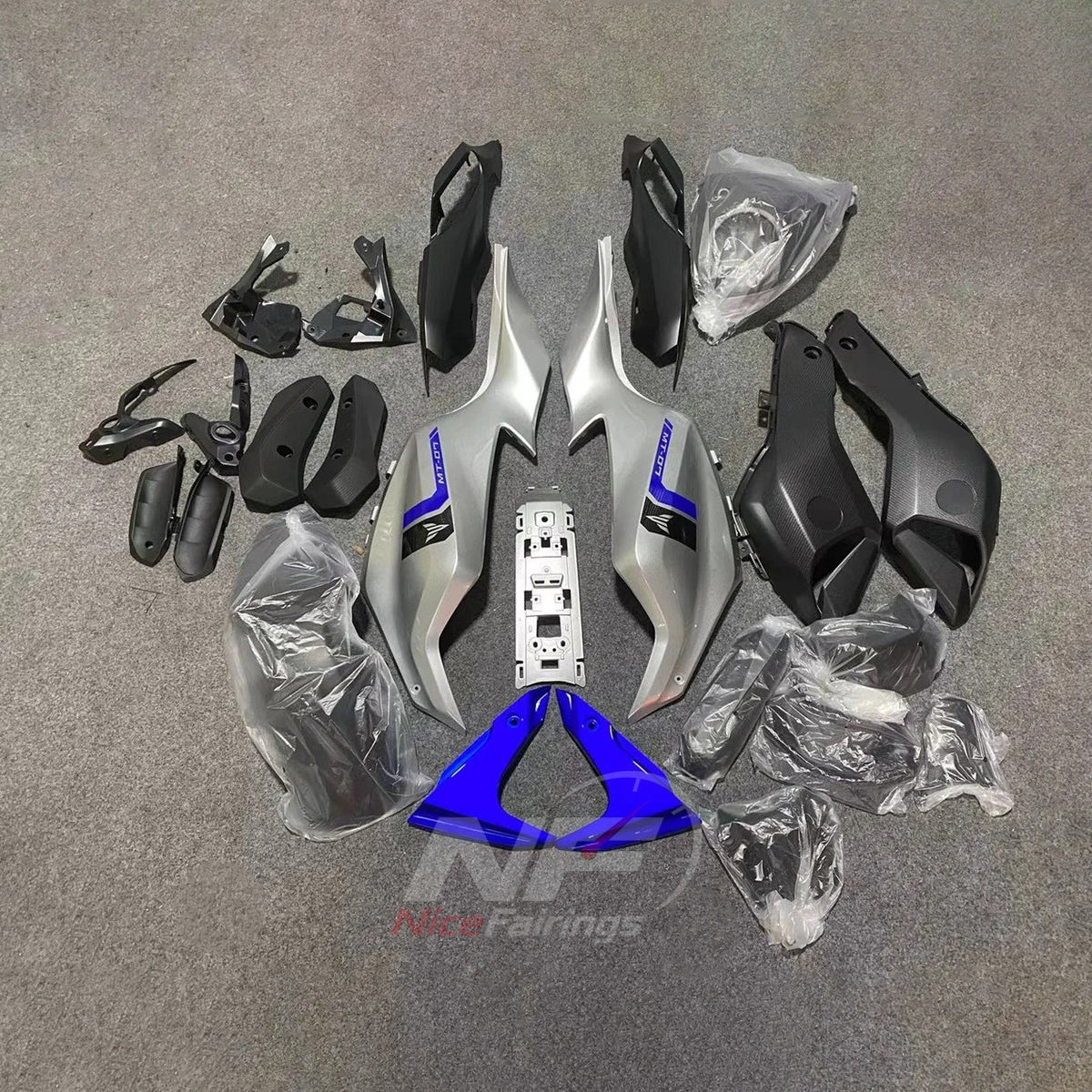 2014-2017 Yamaha MT-07 FZ-07 ABS fairing kit - Silver Blue Accent ABS Panels - NO.7 option