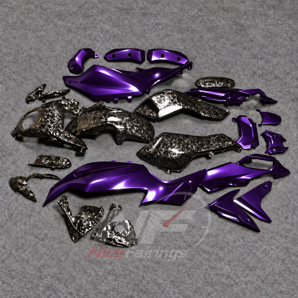 2014-2017 Yamaha MT-07 FZ-07 ABS fairing kit - Purple Carbon Fiber Look ABS - view 2