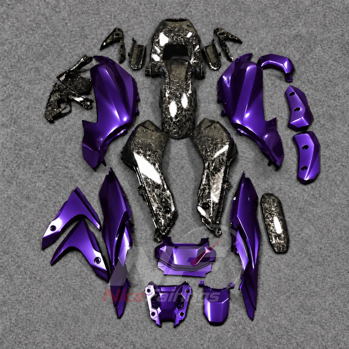 2014-2017 Yamaha MT-07 FZ-07 ABS fairing kit - Purple Carbon Fiber Look ABS - view 3
