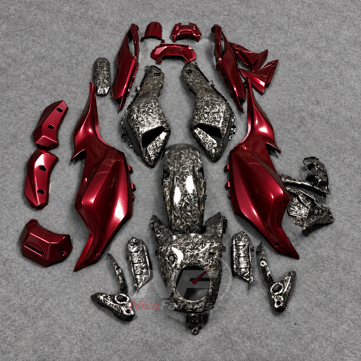 2014-2017 Yamaha MT-07 FZ-07 ABS fairing kit - Red Carbon Fiber Look ABS - front layout