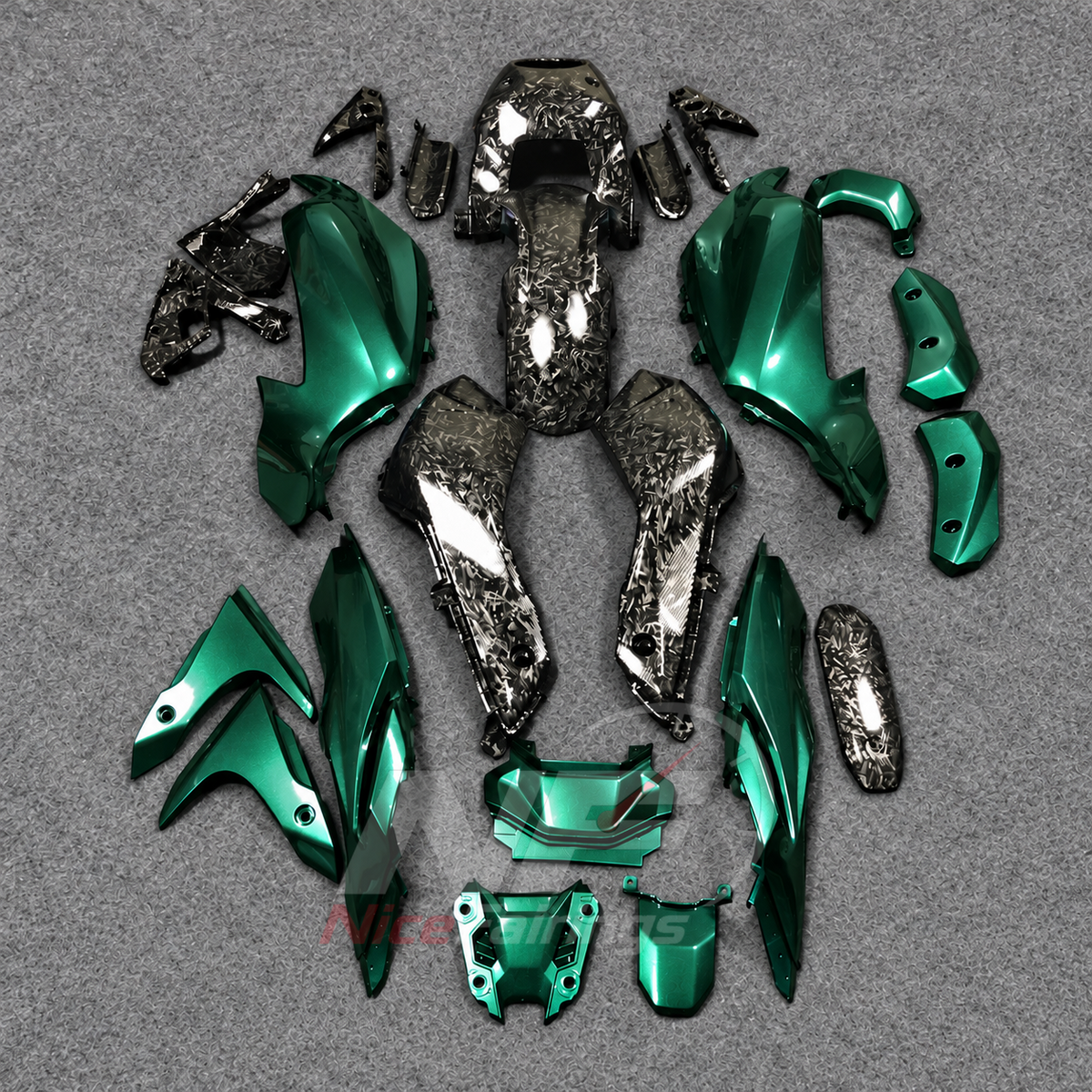 2014-2017 Yamaha MT-07 FZ-07 ABS fairing kit - Green Carbon Fiber Look ABS - view 2