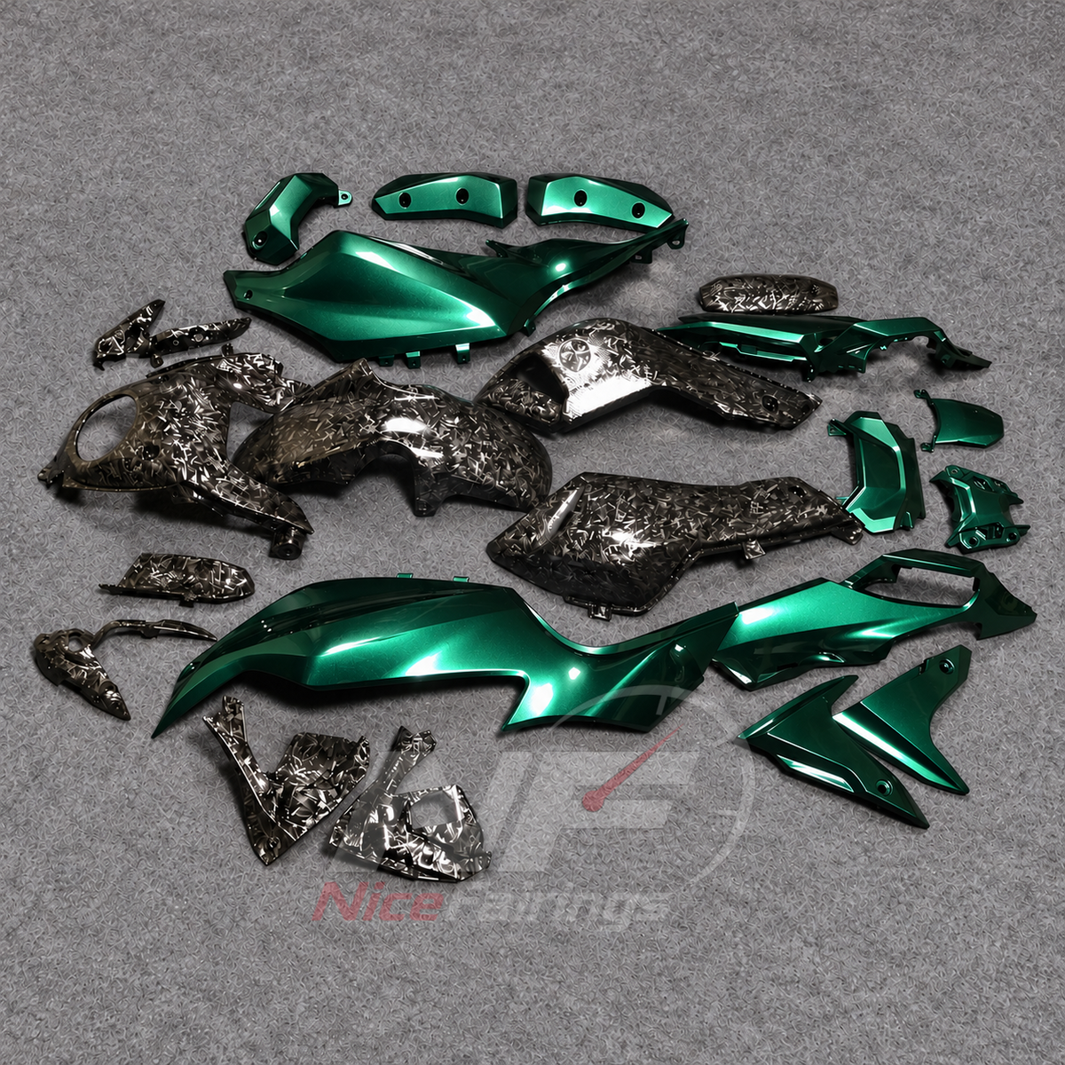 2014-2017 Yamaha MT-07 FZ-07 ABS fairing kit - Green Carbon Fiber Look ABS - view 3